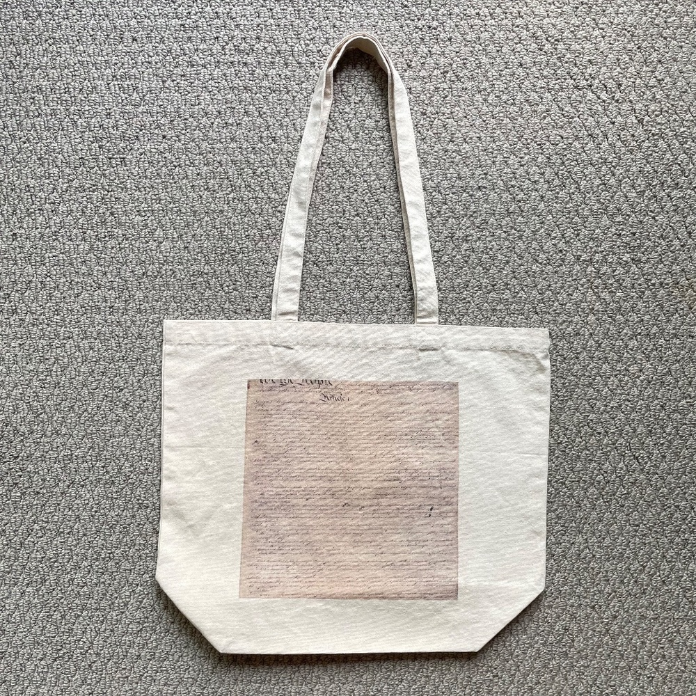United States Constitution Original Print Cotton Canvas Tote Bag In Natural Ecru